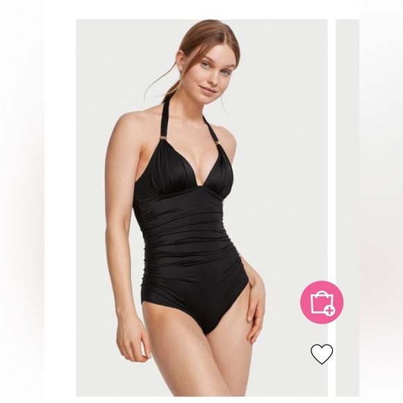 Victoria's Secret The Forever  Black Halter Shirred Ruched
One Piece Smal… - Picture 3 of 14